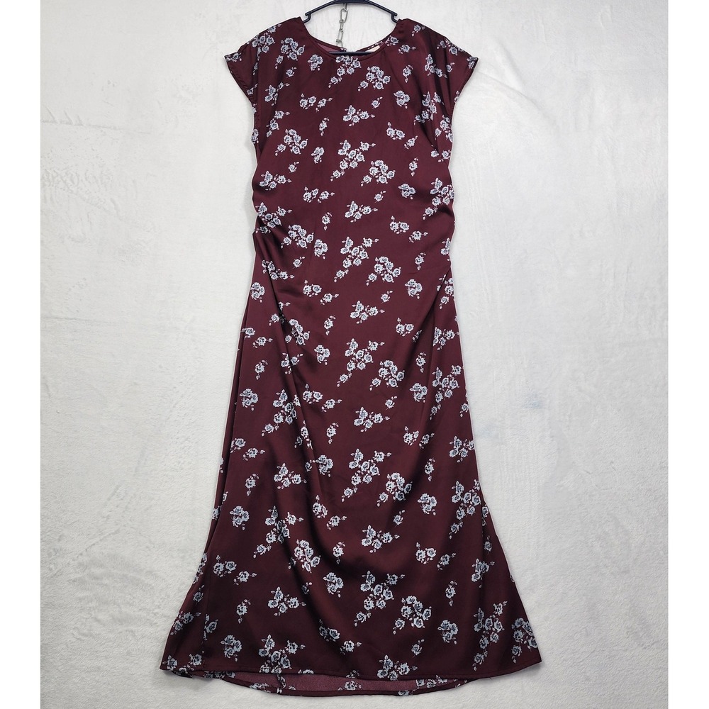 NEW A New Day Dress Womens L Red Floral Maxi Ruched Short Sleeve Casual Party